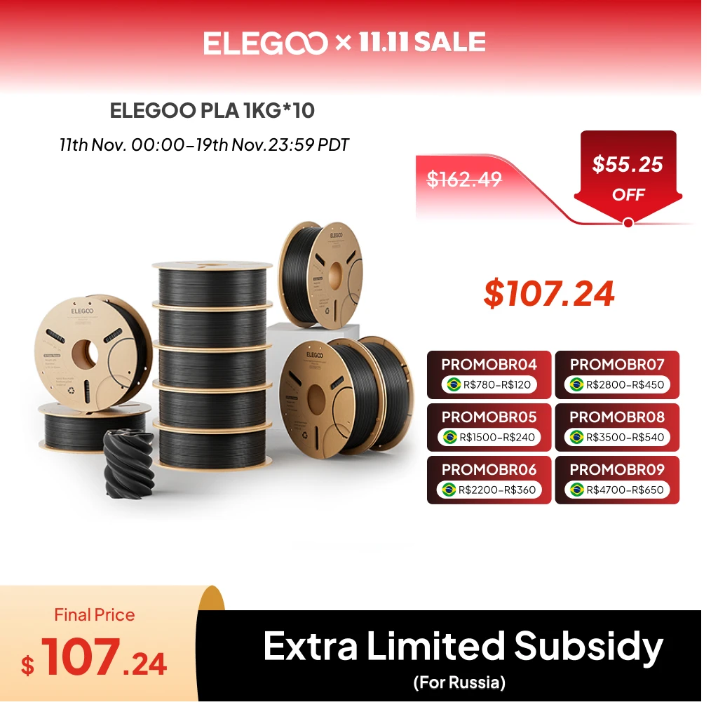 

ELEGOO PLA нить 10 кг 1,75 мм пластиковая 3D PLA для 3D-принтера нить для FDM 3D-принтера Elegoo