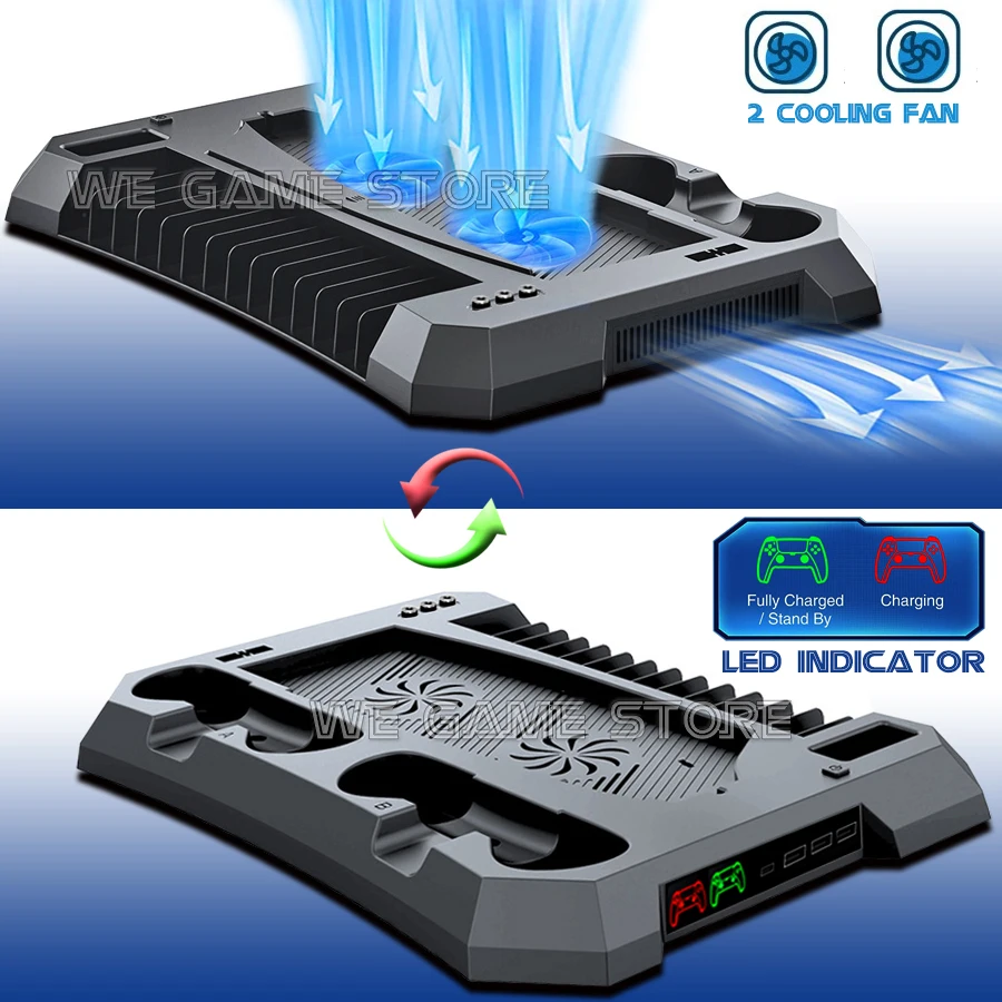PS5 Video Spiele Lüfter Schreibtisch Stehen Für Playstation 5 Konsole Gaming Zubehör DualSense Controller Ladegerät 14 Disc Halter