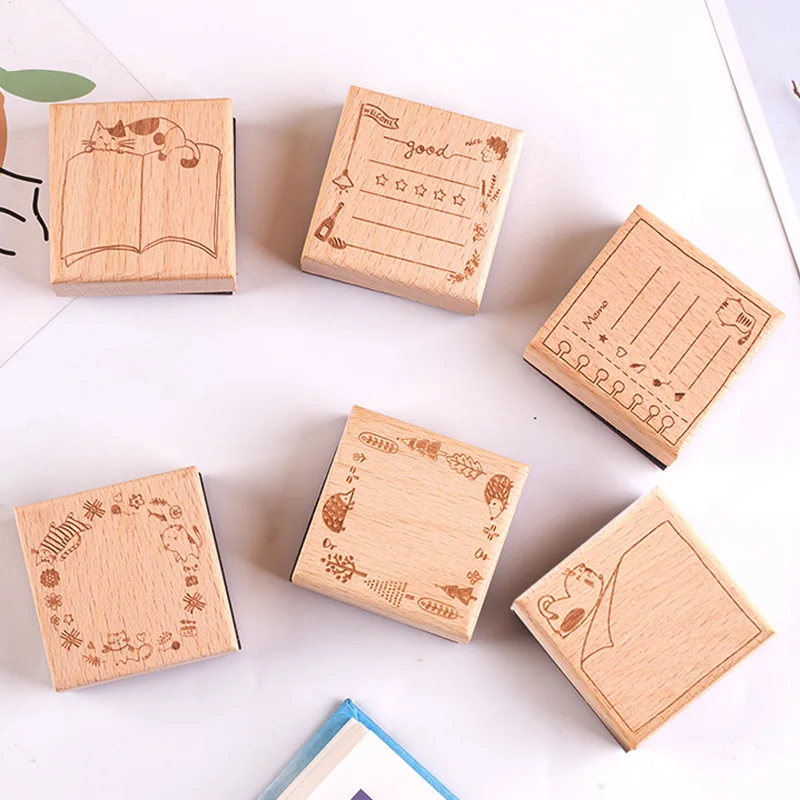 1 Pc Retro Hand Account Seal Message Box Series Cartoon Border Hand Account Decorative Material Printing Stamp