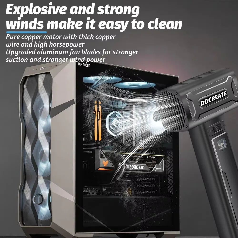 Baling-baling genggam kecepatan tinggi, kipas kekerasan Motor 60000RPM serbaguna untuk jendela Desktop keyboard komputer garasi pembersih rumah