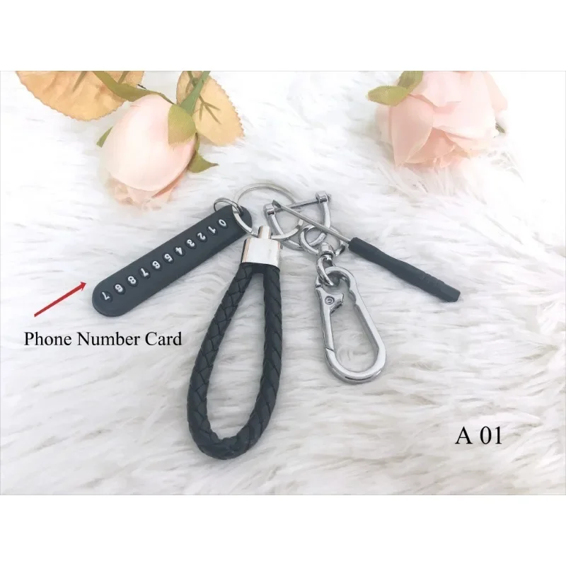 

Anti-lost Car Keychain Phone Number Card Keyring Leather Bradied Rope Auto Vehicle Nail Clipper Practical Key Chain Gift