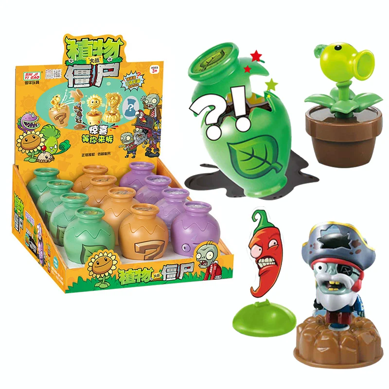 12pcs/Box Plants Vs. Zombies Clay Pots Action Figures Sunflower Peashooter Pirate Zombie Dolls Game Collectible Toys Kids Gifts