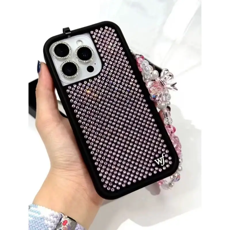 Wildflower 3D white Rhinestone Sparkling Phone Case For iPhone 16 12 17 14 15 13 Pro Max Diamond Glitte wf Cover﻿﻿﻿﻿﻿﻿﻿﻿﻿﻿﻿﻿﻿