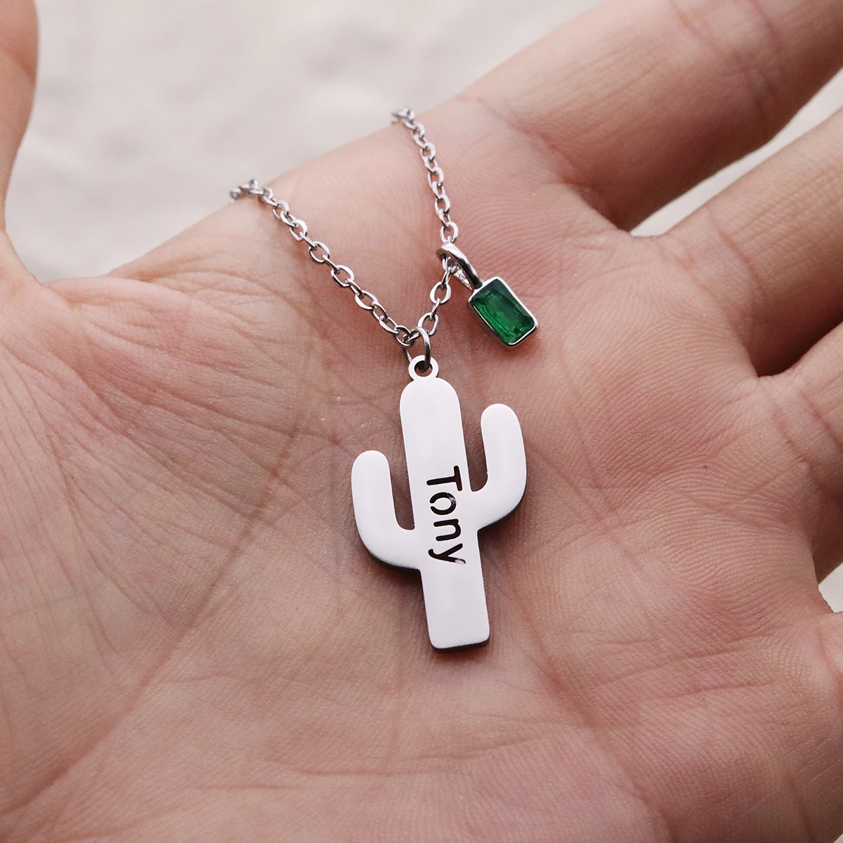 

Chandler Custom Name Cute Cactus Necklaces Green Plant Stainless Steel Pendant Fashion Couple Gifts