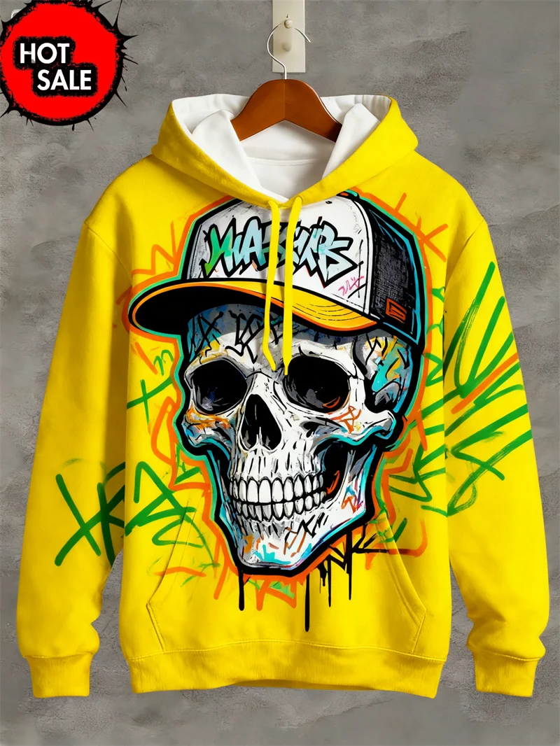 

New Skeleton Skull Graphic 3D Print Hoodies For Man Oversized Hooded Sweatshirts Harajuku Tracksuits Pullover Tops Coat Clothing