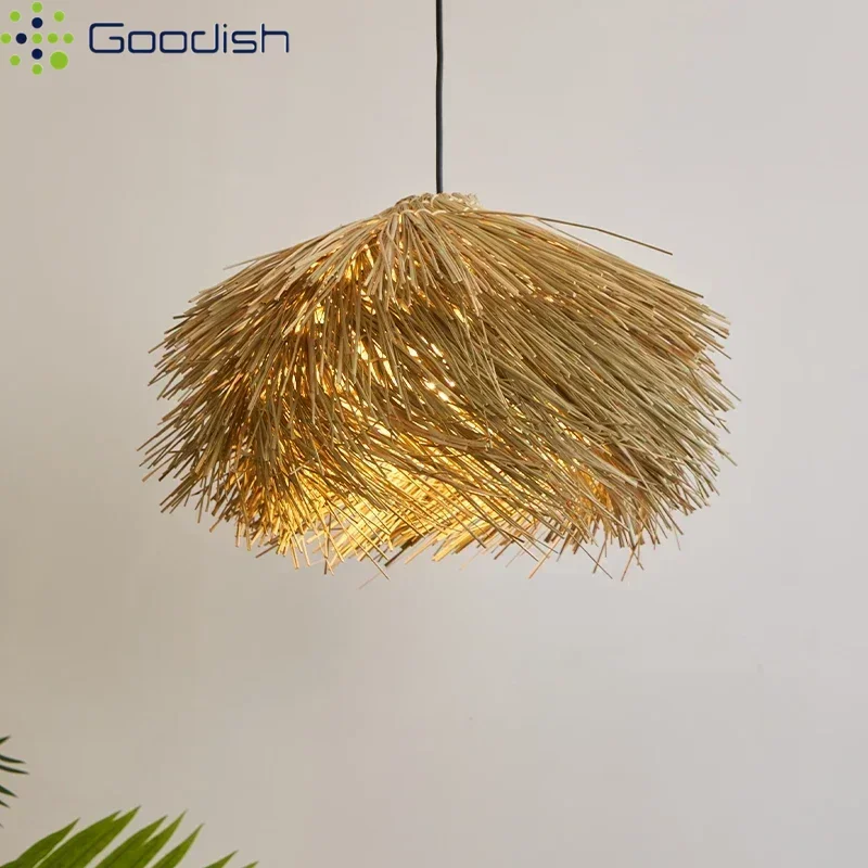 Industrial Vintage Wicker Ratten Art Straw pile shape LED Pendant Lights Lustre Lamps for Living Room Home Decoration Chandelier