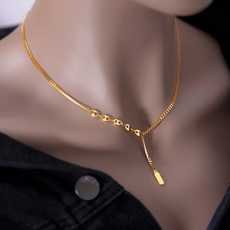 9999 Real Gold 24K Lucky Sign Small Gold Bar Necklace Niche Premium Sense Simple Gold Lucky Sign Necklace Female