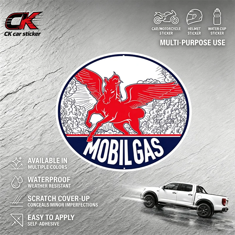 Vintage Auto Door Sticker Red Pegasus Gas Station Logo Waterproof customizable for Car Motorcycle Laptop Auto Body Decoration