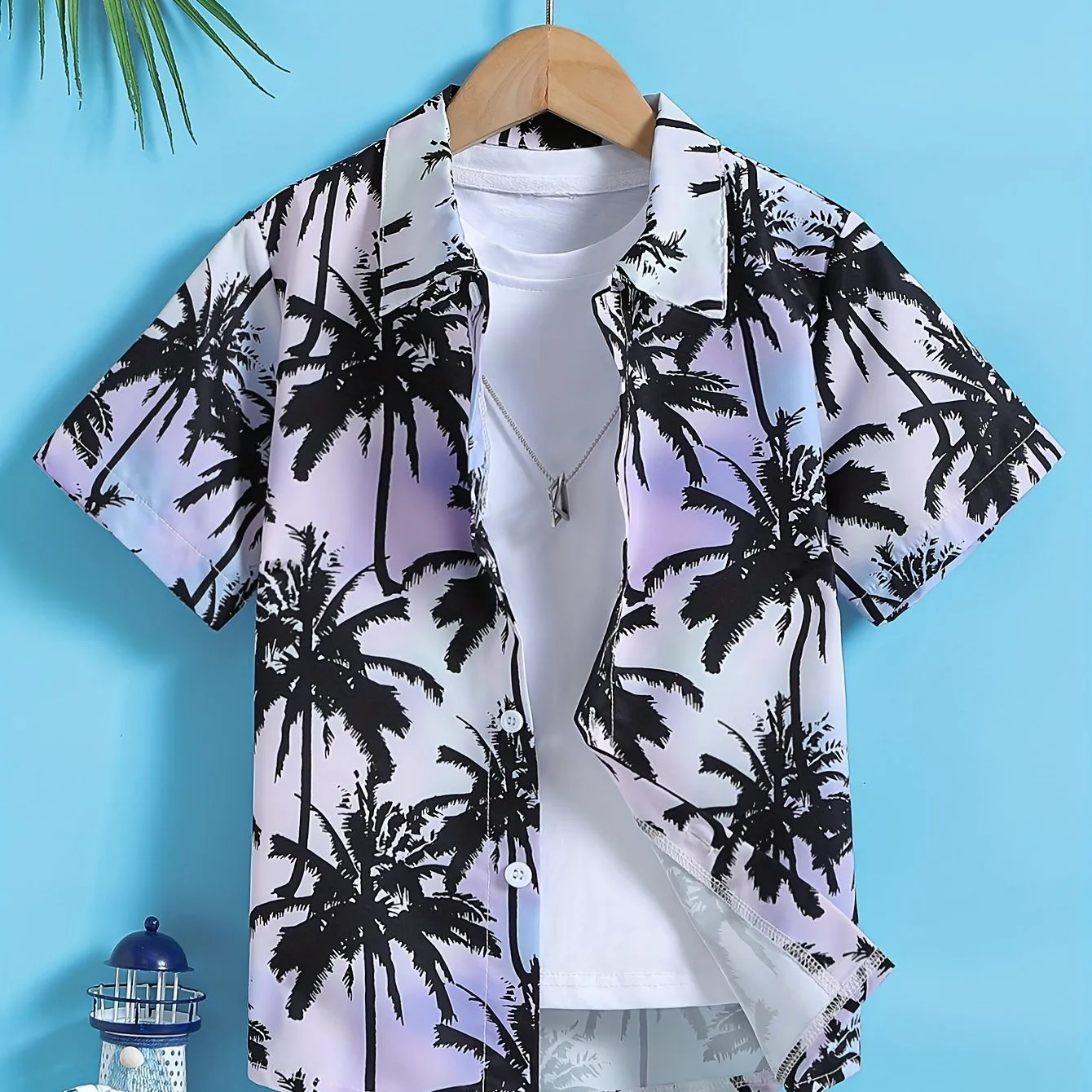 

Hawaii Shirt Beach Coconut Tree Print Boys Creative Top Shirts Casual Short Sleeve Lapel Shirt Summer Holiday Clothes for Boy ﻿