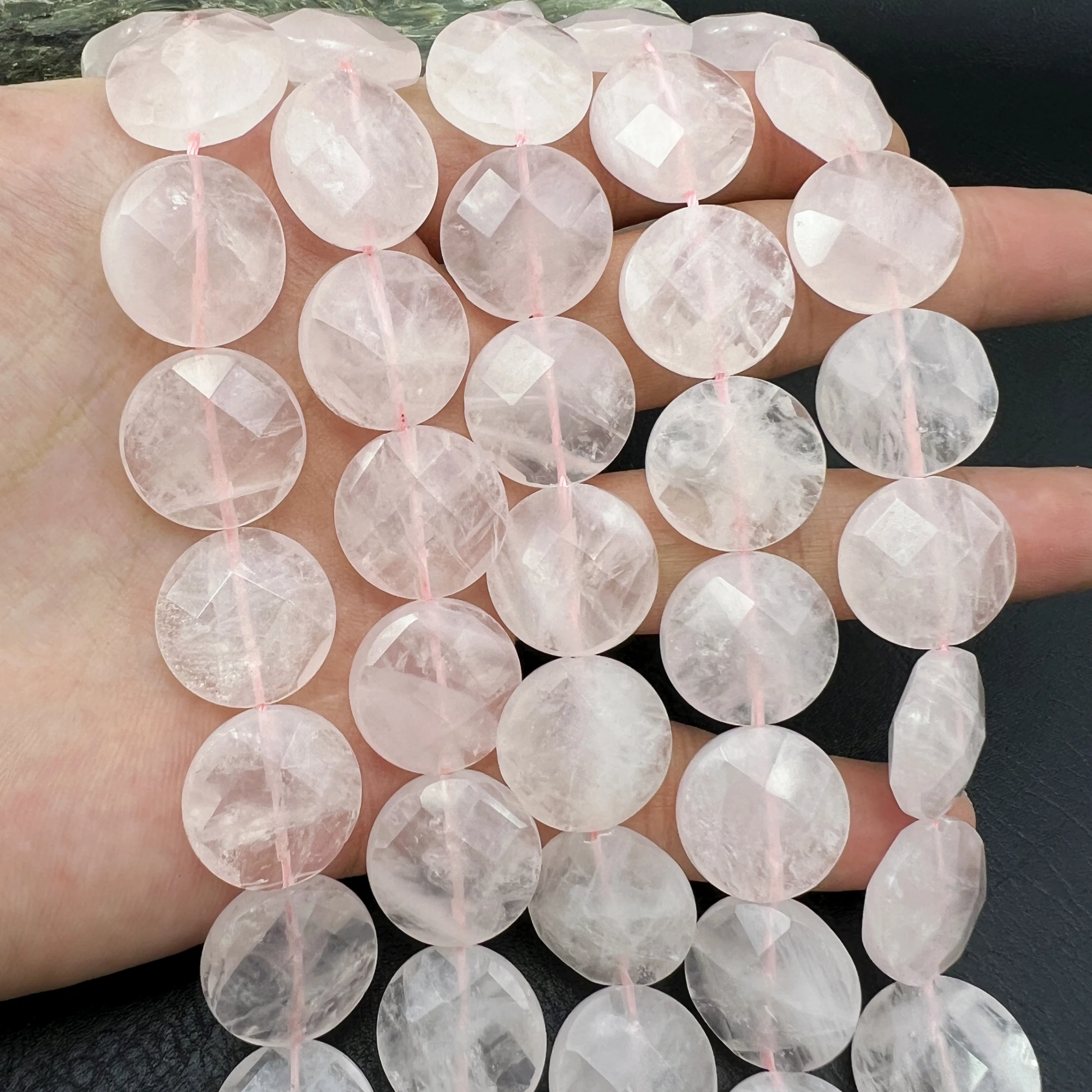 

18MM 22PCS Faceted Natural Madagascar Rose Quartzs Crystal Round Coin Beads For DIY Jewelry Making MY240331