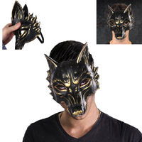 Retro Black Gold Cosplay Creepy Animal Fox Ear Head Funny Scary Halloween Mask Full Face Headgear Party Mardi Gras Costume Props