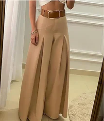 Women's Pants 2023 New Casual Fashion Solid Color Open Fold High Waist Wide Leg Pants Basic Elegant Commuter