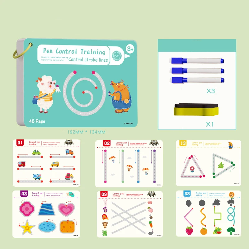 Tracing Workbook Montessori Books 48 Page Pen Control Training Early Childhood Exercise Book Reusable Calligraphy Copybook