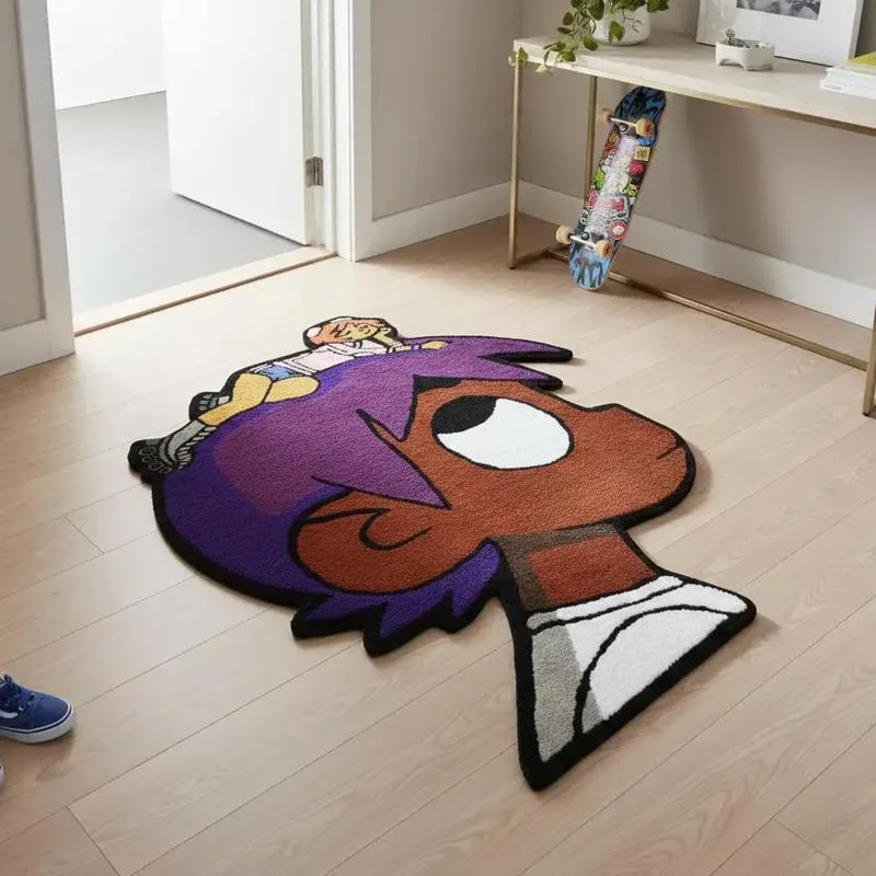American Cartoon Character Head-shaped Rug Trendy Personalized Bedroom Bedside Carpet for Living Room Washable Plush Floor Mat