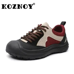 Koznoy 4cm Air Mesh Genuine Leather Autumn Soft Flats Leisure Loafer Ethnic Woman Vulcanize Comfy Chunky Sneaker Ergonomic Shoes