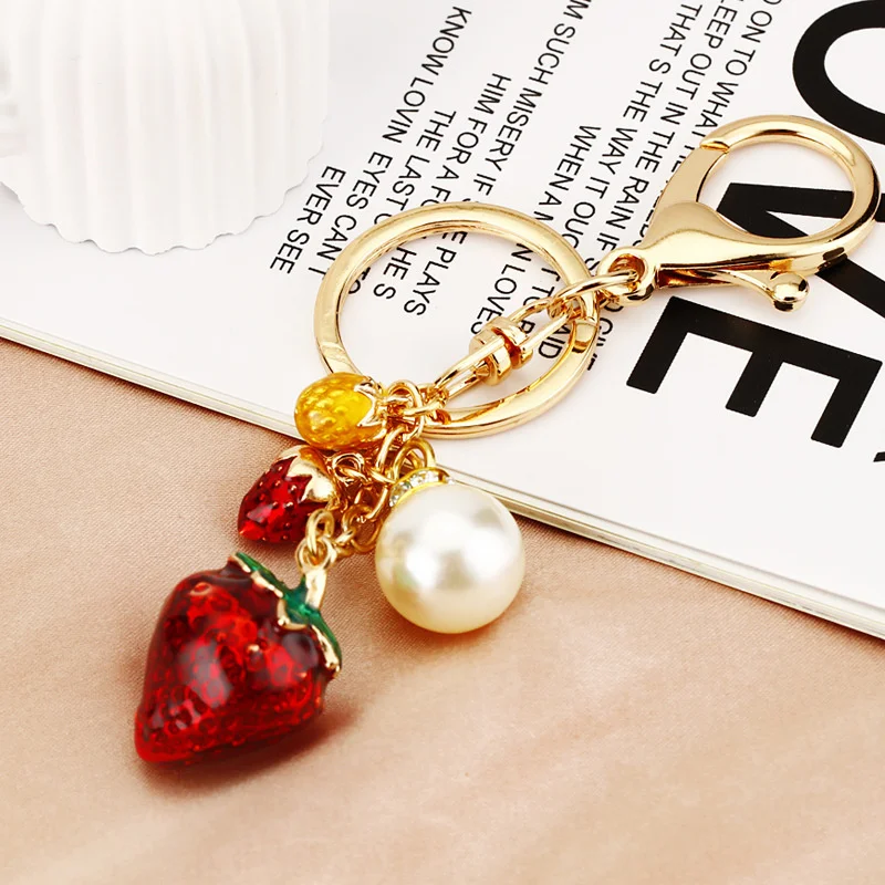 Ornament Fashion Pendant Key Ring Keychain Women Strawberry Fruit Bag Hanging Pendant