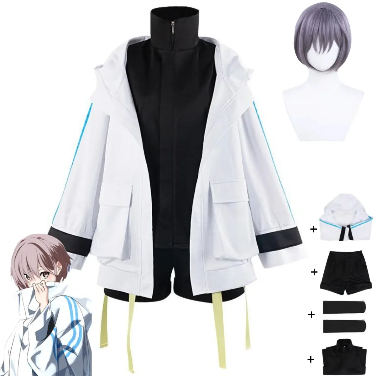 Anime BanG Dream! It's MyGO!!!!! Takamatsu Tomori Cosplay Costume White Hooded Coat Shorts Wig Woman Lovely Carnival Party Suit