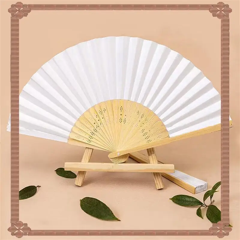 

24-Hour Delivery 120Pc Diy Paper Bamboo Folding Fan Adults Children's Calligraphy Painting Practice Blank White Folding Fan Wedd