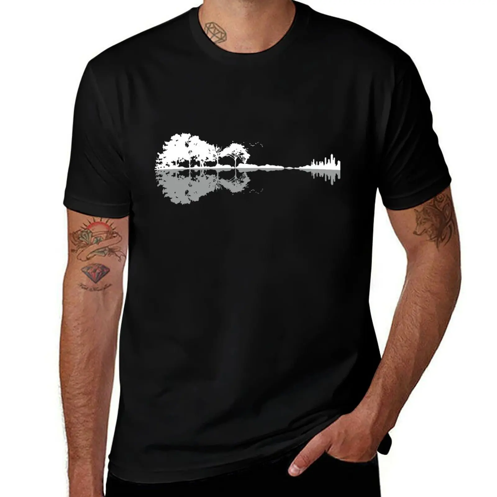 Nature Reflection Guitar Shirt Band Musician Gift T-Shirt Functional Casual Short Sleeve Tee