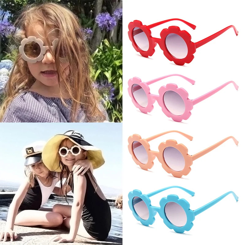 Fashion Kids Sunglasses Flower Heart Cat Ear Shade Sun Glasses Round Baby Girl Travel Party Holiday Summer Gift Eyewear