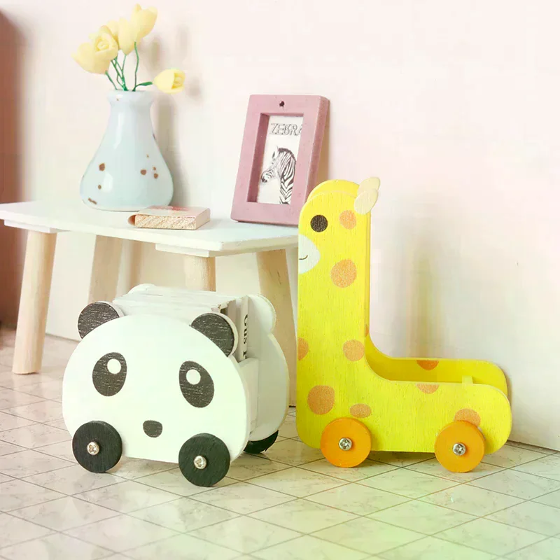 1:12 Dollhouse Miniature Panda Trolley Giraffe Storage Rack Model Furniture Decor Toy Doll House Accessories