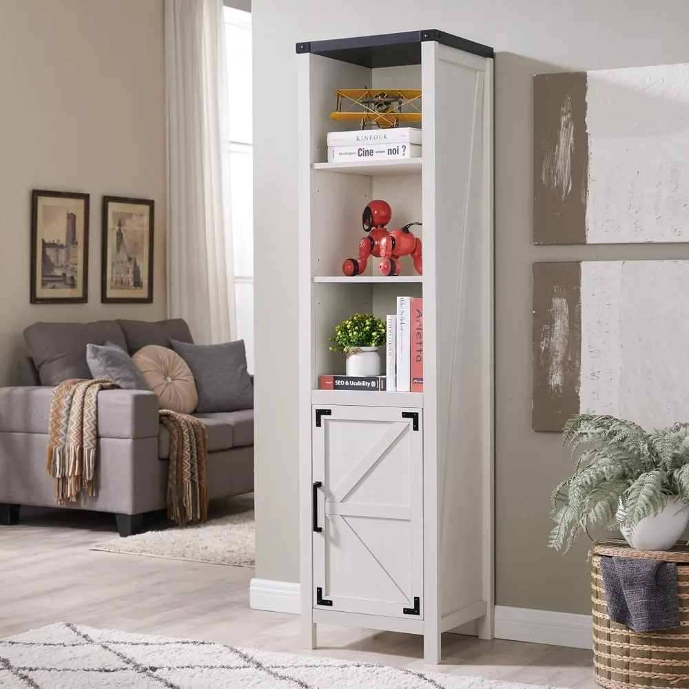 

Narrow Storage Cabinet, 5 Shelf Bookshelf, Bookcace, Pantry Cabinet, Farmhouse Storage Cabinet with Doors