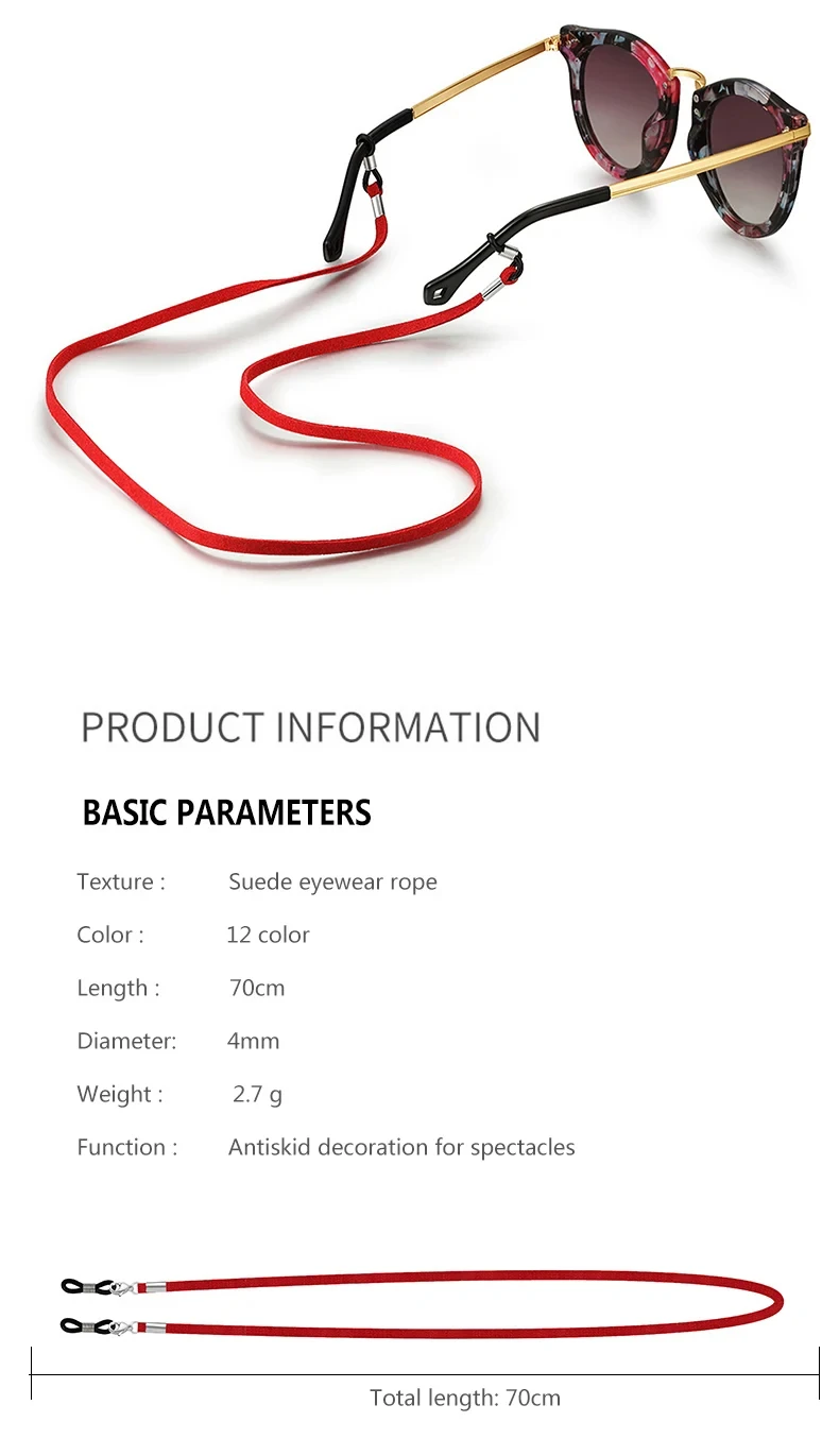 70 cm Lederband Brillen Lanyard Damen Halsband Einfarbig Brillenkette Herren Sonnenbrillen Brillen Seil Brillenhalter – Detail 3