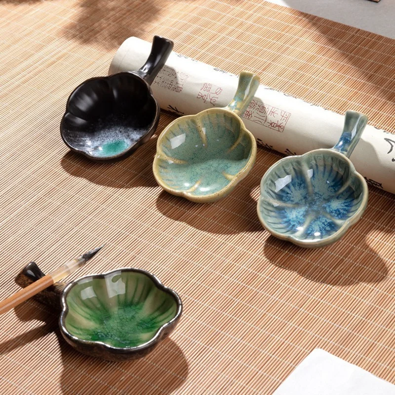 Ruyi Ceramic Ink Dish, Brush Rest Ink Tray Small Water Palette Ink Stone for Chinese Calligraphy Writing Stationery Supplies