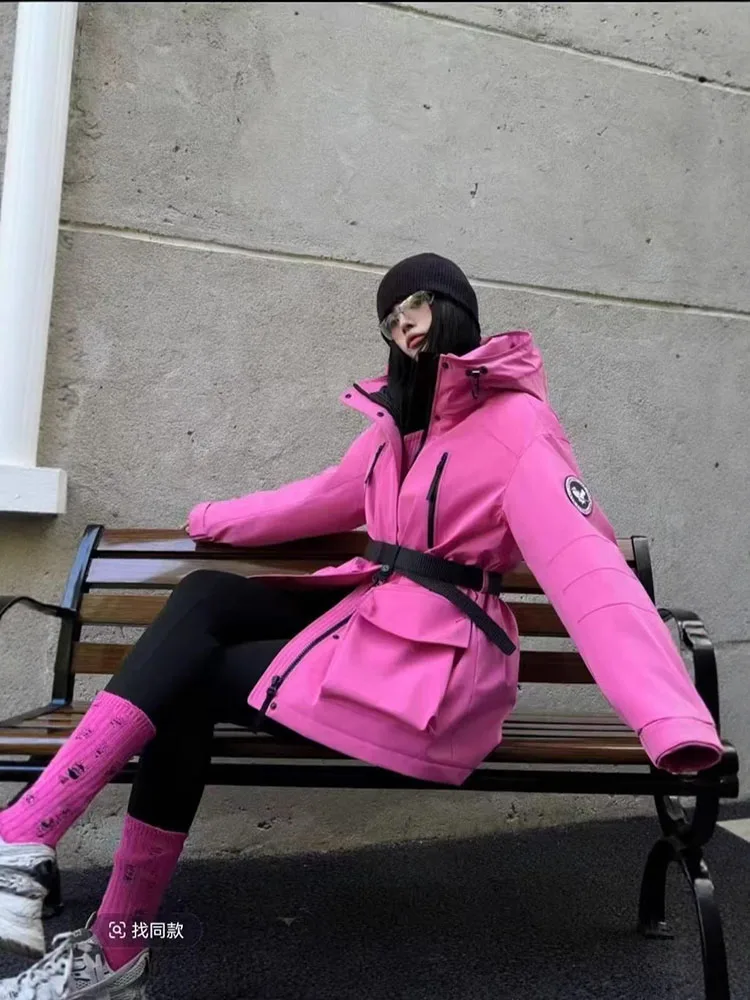 Fashion Hooded Padded Jackets With Belt Women Full Sleeve Down Coat 2025 Autumn Winter Lady Thickend Warm Skiing Jacket