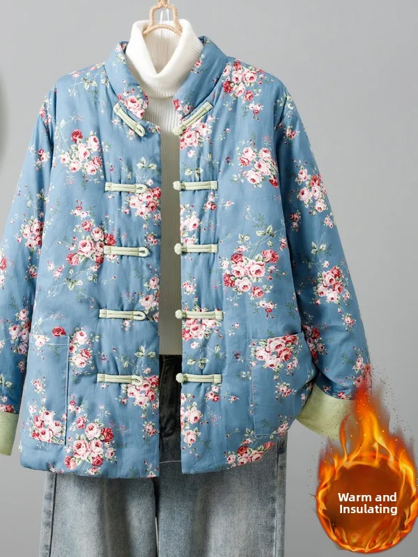 

Women's Floral Cotton Jaet Coat Thi Warm Loose plus Size New Chinese Sle Print Cotton Outerwear Winter 2025 Faion