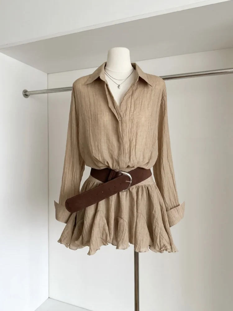 Sorella Star Abiti Moda Casual Falso in due pezzi Splicing Camicia a maniche corte Temperamento Pendolarismo Gonna corta a pieghe Outfit
