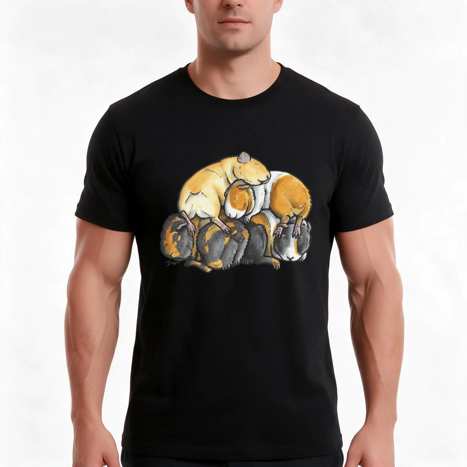 Sleeping pile of Guinea pigs T-Shirt, Summer Casual Cotton Tee, Oversized Streetwear Tops, Vintage Graphic Print, 100% Cotton