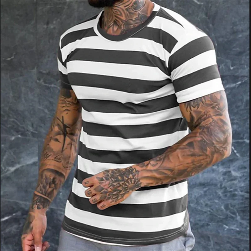 Street Hip Hop Men Women Stripe Print T-Shirt Daily Casual Oversized Sportswear Gym Tops Ropa Hombre Summer Short Sleeve Tees