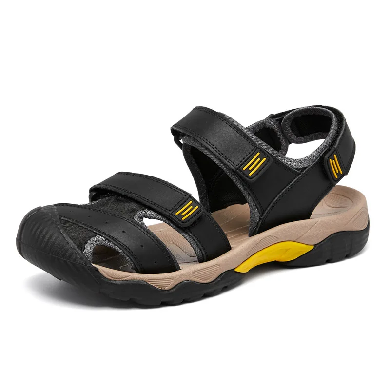 Summer Genuine Leather Men's Sandals Classic Breathable Slip-On Wading Sandals Men Outdoor Beach Sandals Roman Casual Sneakers