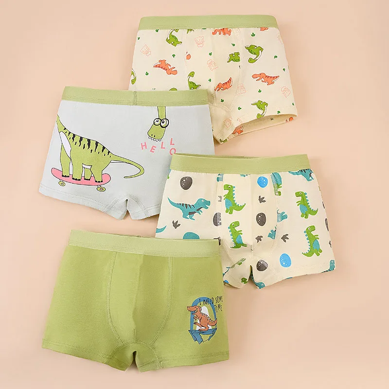 4-Pack Soft Boy Boxer Brief  High Quality Cotton Animal Print Kids Boxers Breathable Underwear Tag Free Bottom Panty