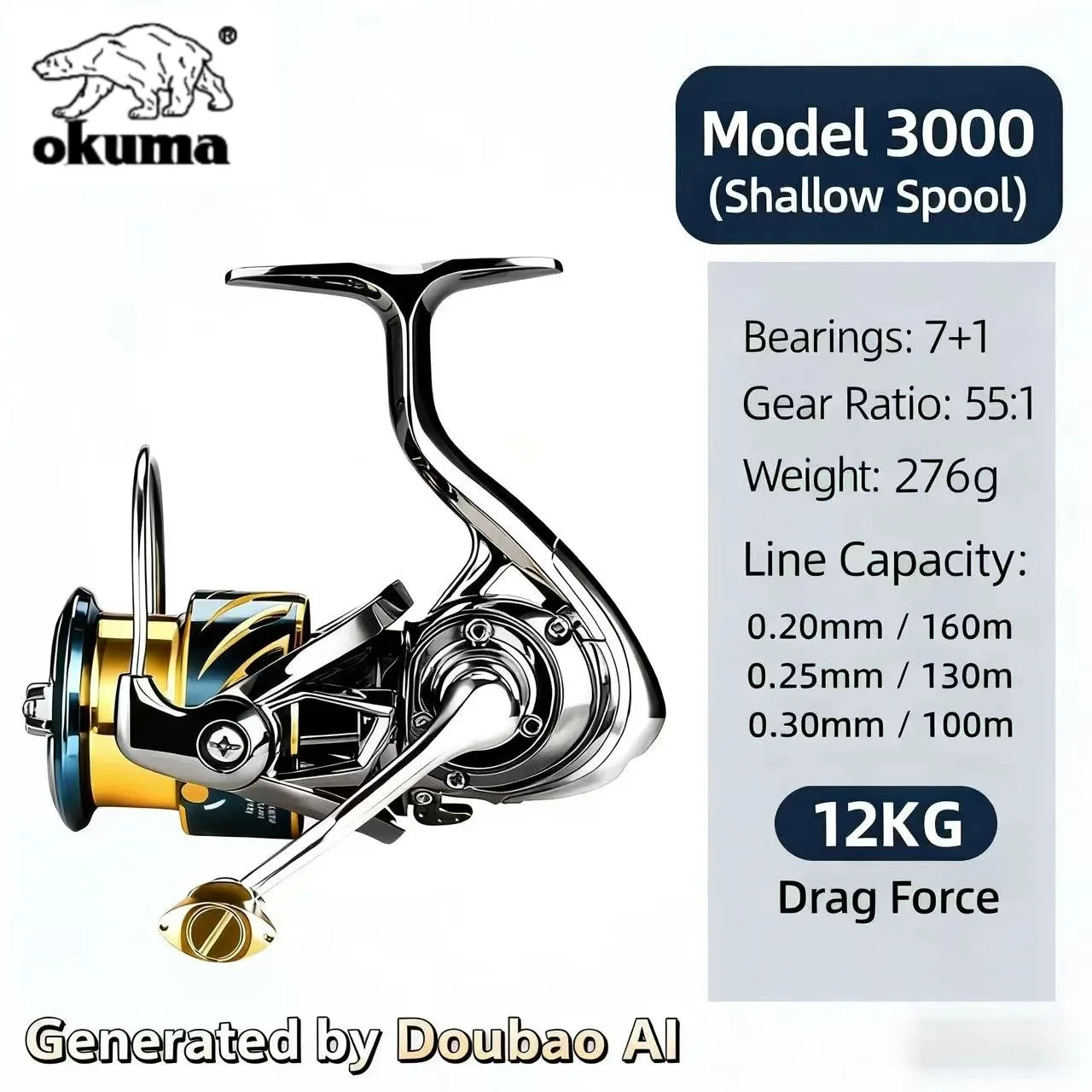 Okuma Spinnrolle, Ganzmetall-Angelrolle, maximale Bremskraft 12 kg, für Salzwasser- und Süßwasser-Langwurfköder, kostenlose Angelbrille. – Detail 10