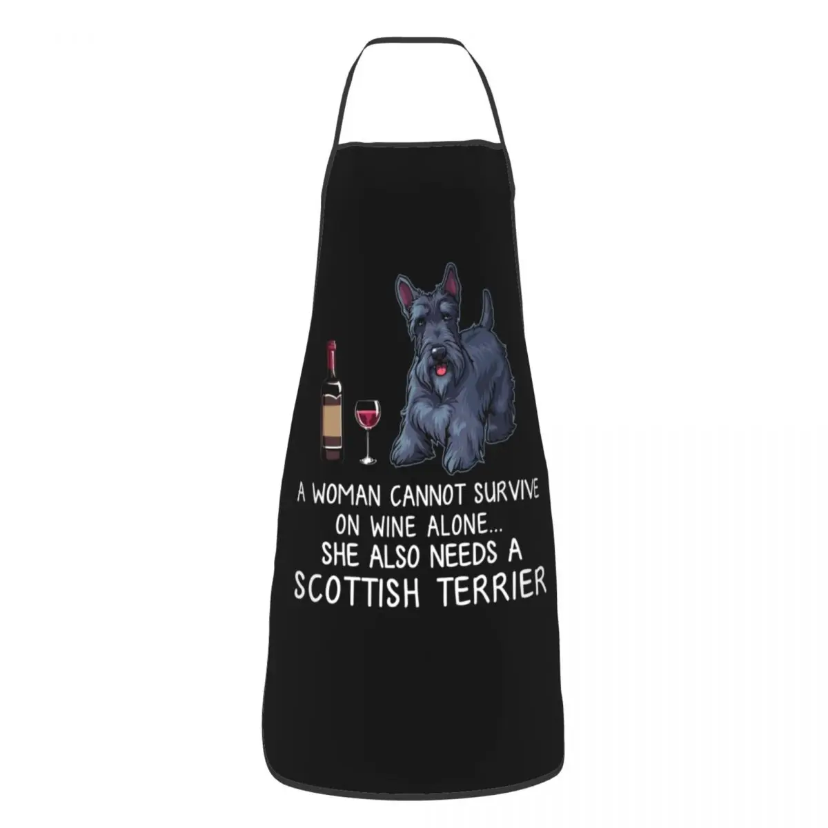 Wine And Scottish Terrier Aprons for Women Men Funny Dog Adult Unisex Kitchen Chef Bib Tablier Cuisine Cooking Baking Painting