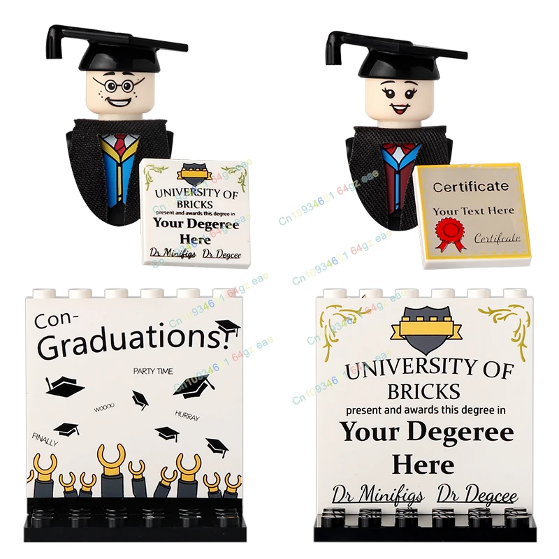 

Z101+Z102 Male female Graduates Famous Action Figures MOC Outstanding bachelor's hat Building Blocks Toys for Children Gifts