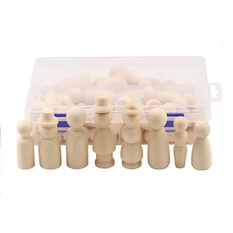 55pcs BOX Wooden Peg Dolls Unfinished Peg People Unpainted Peg Doll Bodies Natural Wood Shape Figures Decorative Peg Doll People