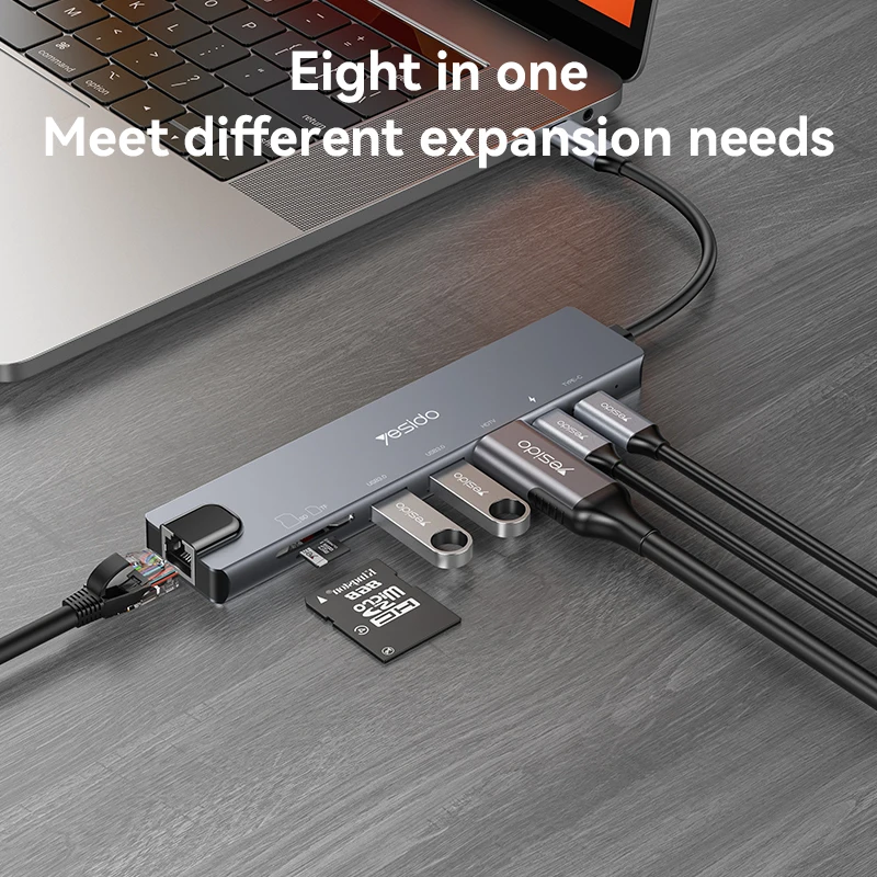 yesido HB27 Восемь в одном многопортовая док-станция расширения TypeC, многофункциональный концентратор для быстрой зарядки PD100W