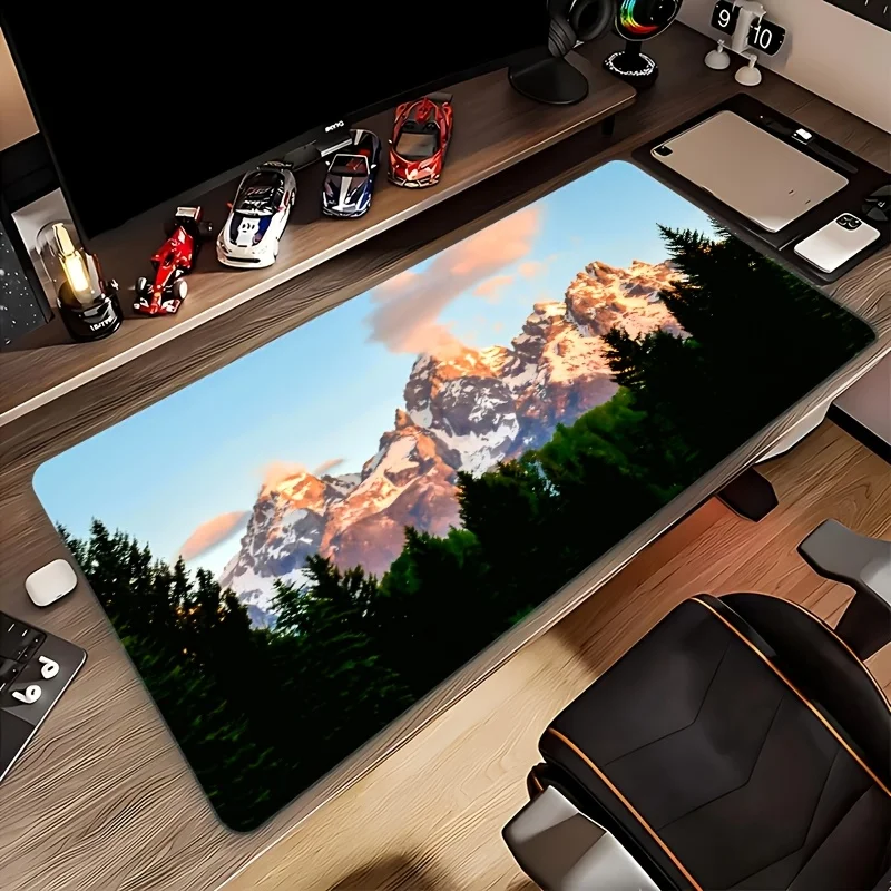 Snow Mountain Landscape Extended Mouse Pad Durable Rubber Base Precision Stitched Edges Gaming Desk Mat Office Home