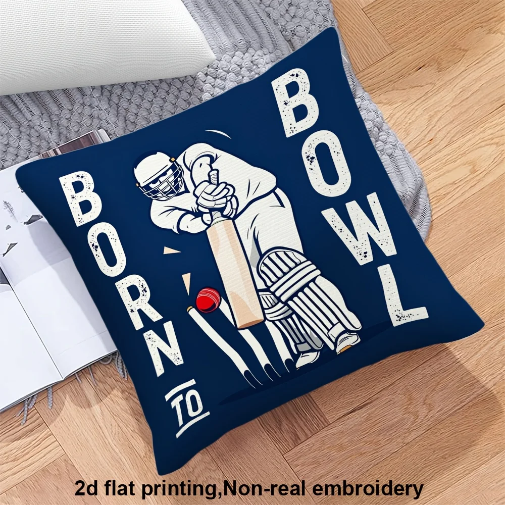 Funny Cricket Born To Bowl Sports Lover Throw Pillow Cushion Decorative Accent for Man Woman Gift