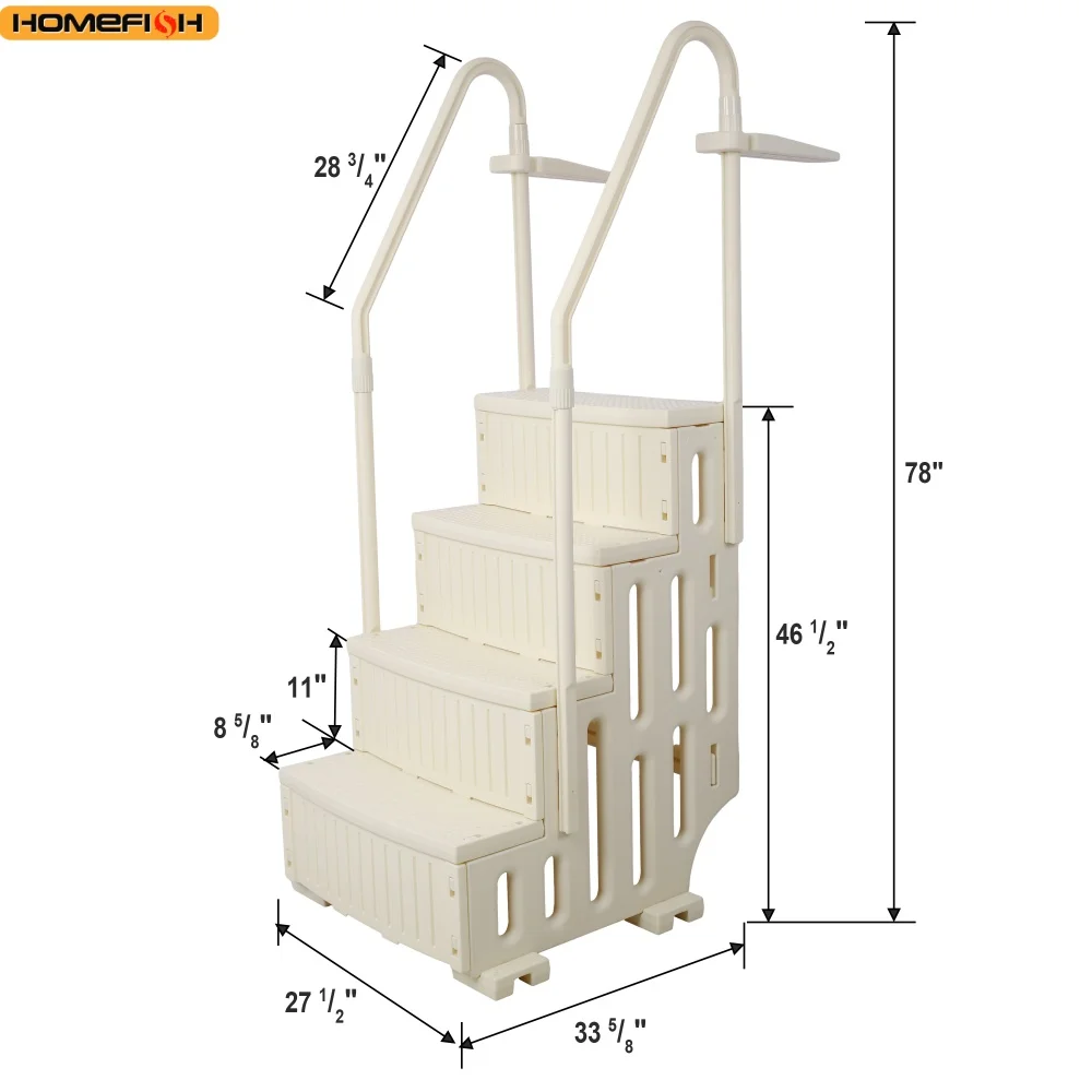 VEVOR Escalera para Piscina, 4 Escalones con Pasamanos Dobles Resistentes Antideslizantes, Carga 181,4kg, para Piscinas Enterradas Elevadas con Cualquier Superficie Cubierta, 874 x 808 x 1985 mm