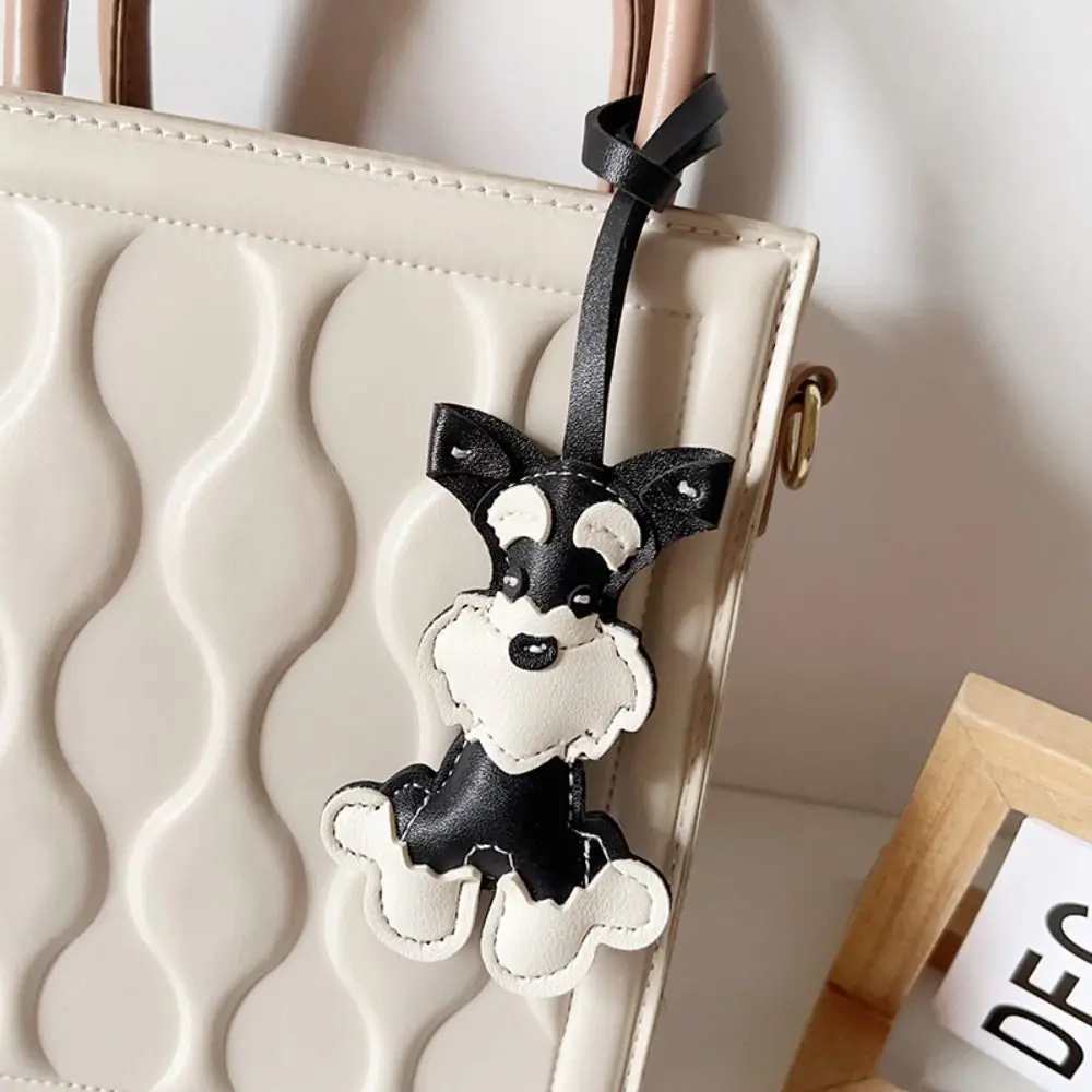 Cute PU Leather Schnauzer Keychain Dog Cute Puppy PU Leather Hanger Animal Fashion Bag Pendant Men