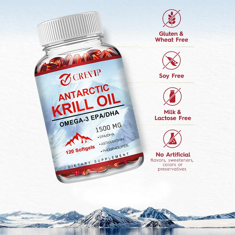 Antarctic Krill Oil 2000 Mg with Omega-3s EPA, DHA, Astaxanthin and Phospholipids 120 Softgels (60 Servings)