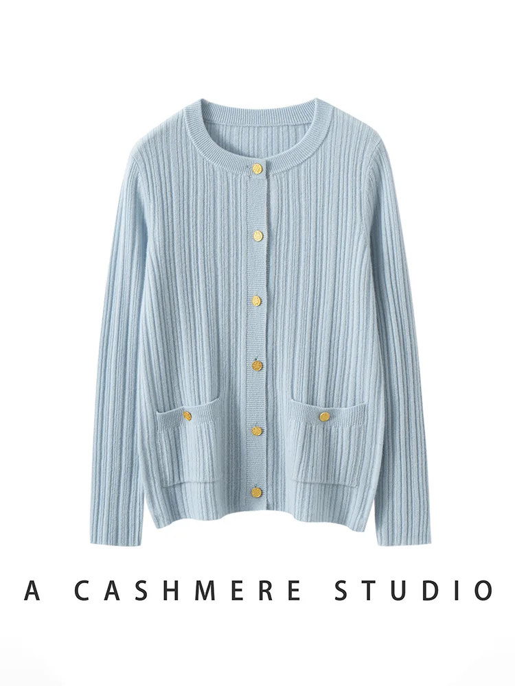 

CHICUU женский 100% кашемировый свитер, кардиган с круглым вырезом, стиль Grace, осень-зима, кашемировый трикотаж, офисная женская базовая одежда, топы