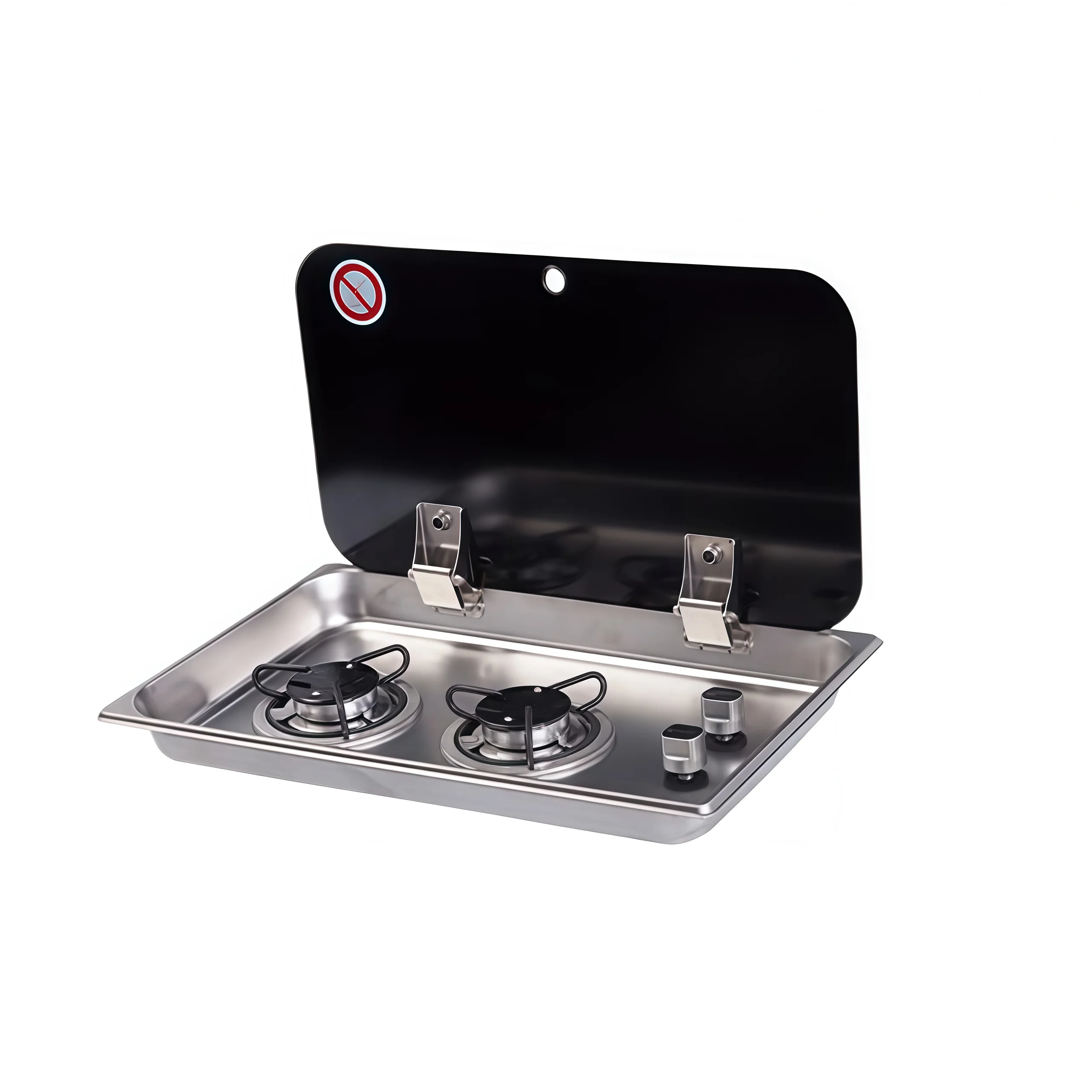 QIYUE 2-Burner Gas Cooktop With Tempered Glass Lid And Stainless Steel Construction For RV/Boat Use Modern Design