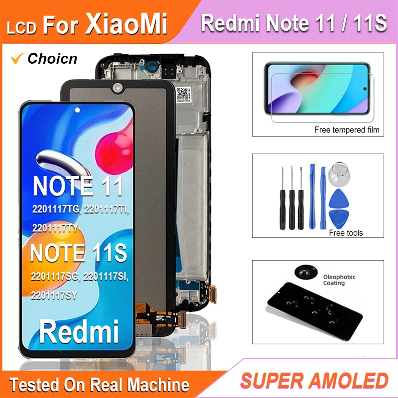 6.43\'\' Super AMOLED LCD For Xiaomi Redmi Note 11 LCD 2201117TL LCD Touch Screen Digitizer Assembly For Redmi Note11S LCD Screen