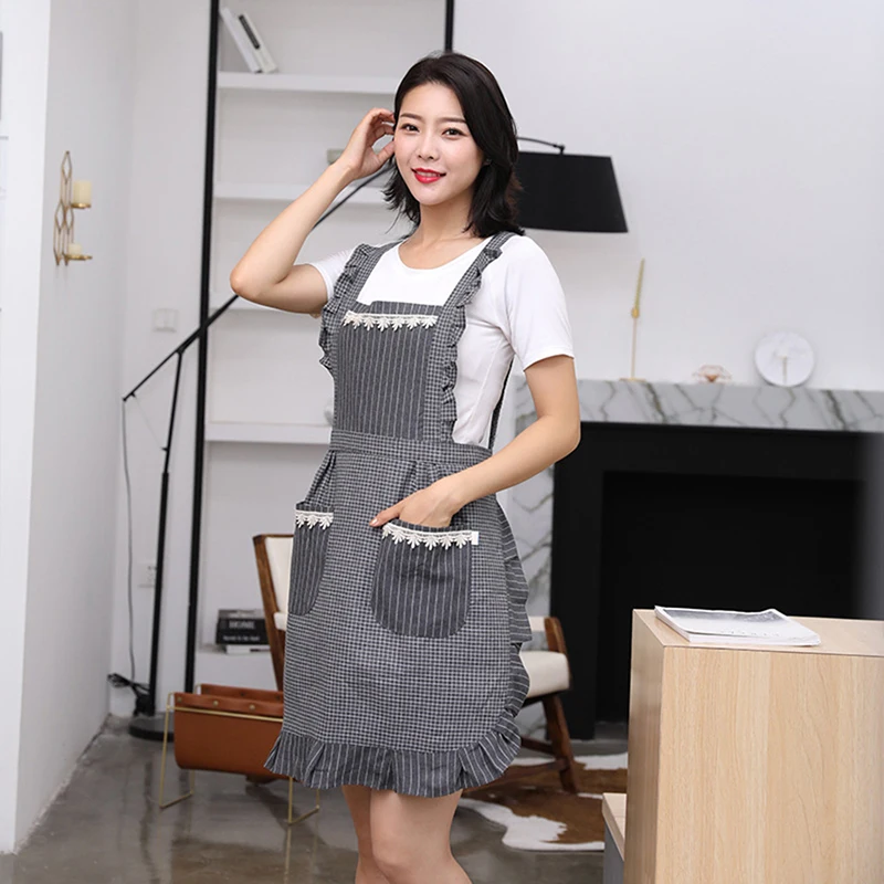 Adjustable Apron Cake Kitchen Cooking Woman Kitchen Double-layer Aprons Polyester-Cotton Fabric With Pocket For Gift