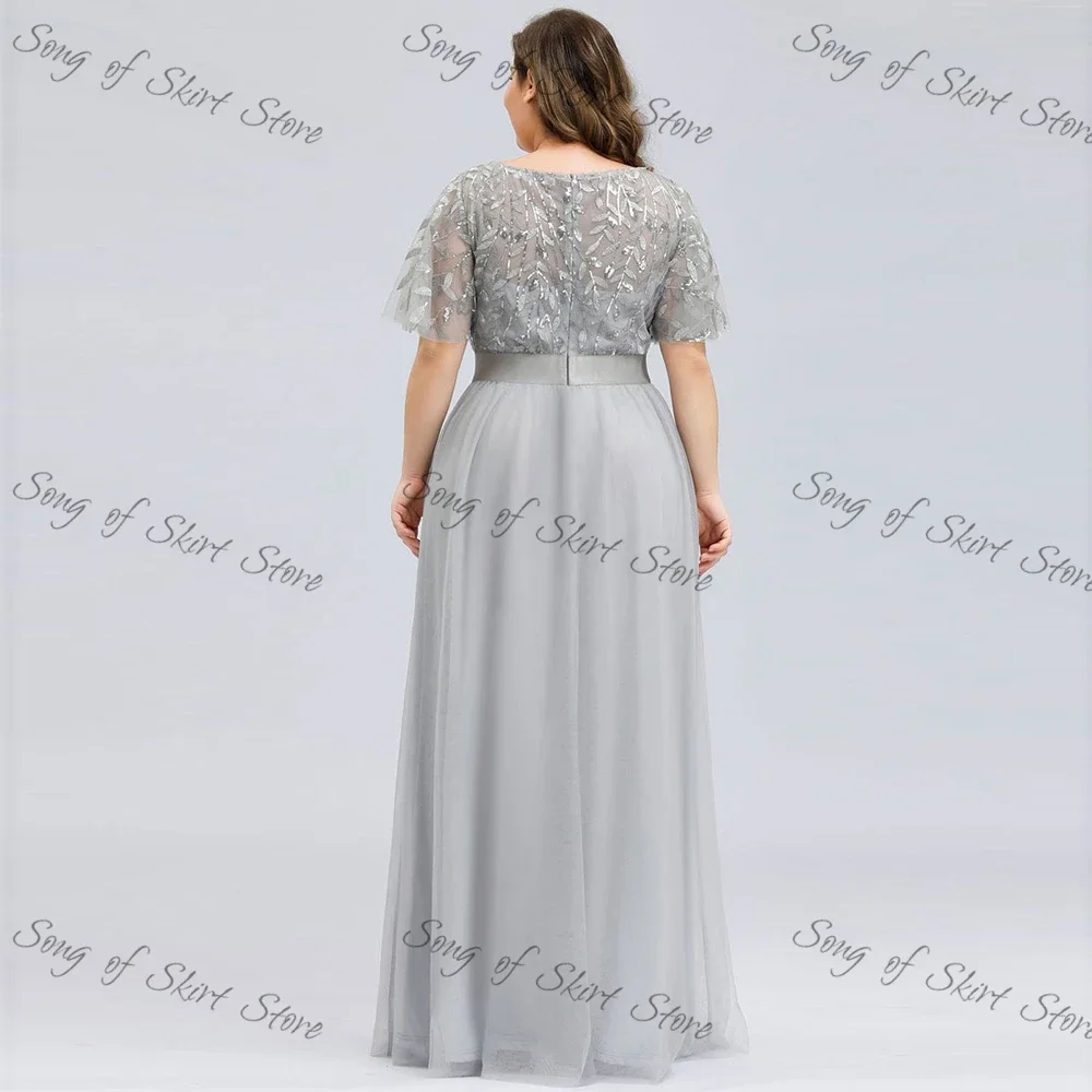 Pius Size A-Line Mother Of The Bride Dresses Short Sleeve Floor-Length Prom Gown 2022 Embroidery Chiffon Evening Dress Vestido